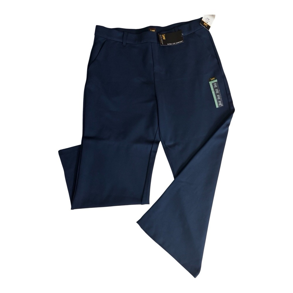Lee Ultra Lux Comfort Flex Motion Straight Leg Pants 18 Short Navy Blue Wide NWT